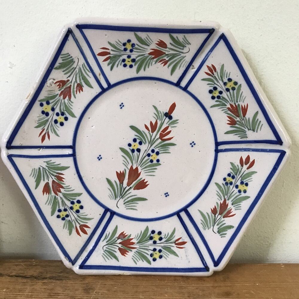 Vintage Antique Quimper Decorative Flower Plate France Handpainted Pottery 7.5"